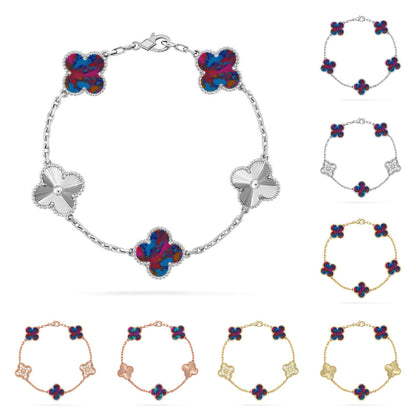 [KELA]LUCKY CLOVER 5-MOTIF BRACELET - MULTI-GEM COLLECTION