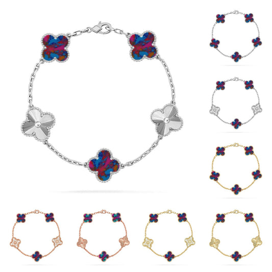 [KELA]LUCKY CLOVER 5-MOTIF BRACELET - MULTI-GEM COLLECTION