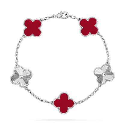 [KELA]LUCKY CLOVER 5-MOTIF BRACELET - RED CARNELIAN COLLECTION