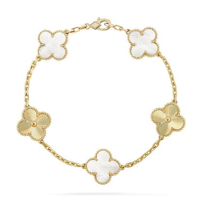 [KELA]LUCKY CLOVER 5-MOTIF BRACELET - WHITE MOTHER-OF-PEARL COLLECTION