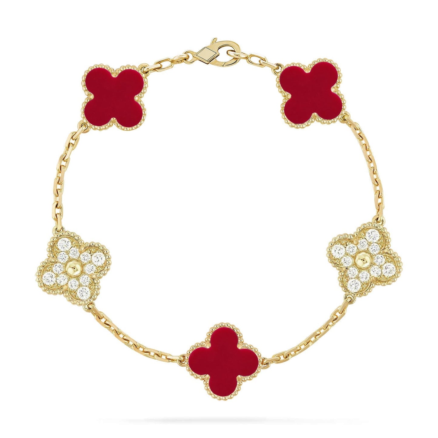 [KELA]LUCKY CLOVER 5-MOTIF BRACELET - RED CARNELIAN COLLECTION