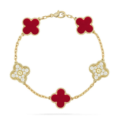 [KELA]LUCKY CLOVER 5-MOTIF BRACELET - RED CARNELIAN COLLECTION