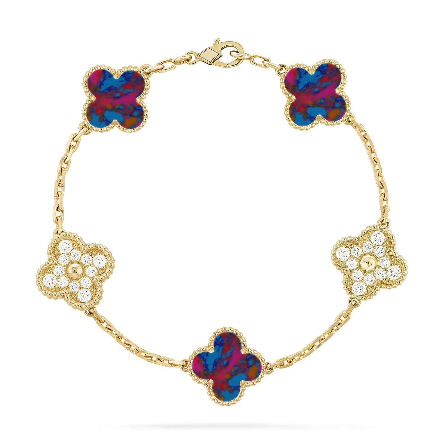 [KELA]LUCKY CLOVER 5-MOTIF BRACELET - MULTI-GEM COLLECTION