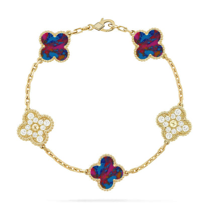 [KELA]LUCKY CLOVER 5-MOTIF BRACELET - MULTI-GEM COLLECTION