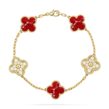 [KELA]LUCKY CLOVER 5-MOTIF BRACELET - RED LARIMAR COLLECTION