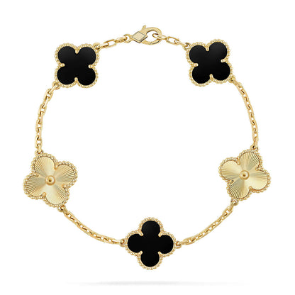 [KELA]LUCKY CLOVER 5-MOTIF BRACELET - BLACK OXNY COLLECTION