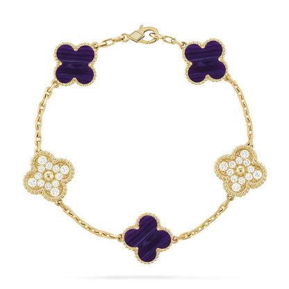 [KELA]LUCKY CLOVER 5-MOTIF BRACELET - CHAROITE COLLECTION