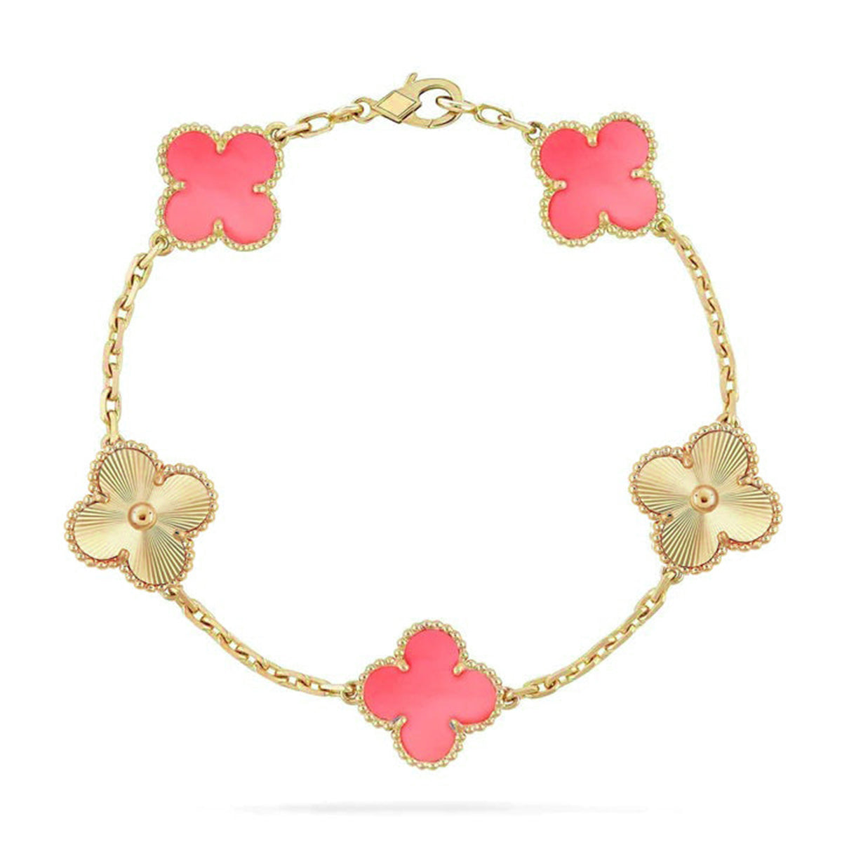 [KELA]LUCKY CLOVER 5-MOTIF BRACELET - PINK MOTHER-OF-PEARL COLLECTION