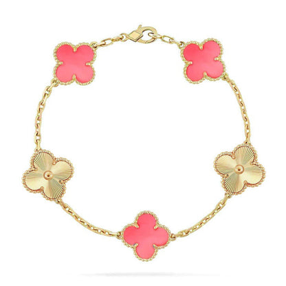 [KELA]LUCKY CLOVER 5-MOTIF BRACELET - PINK MOTHER-OF-PEARL COLLECTION