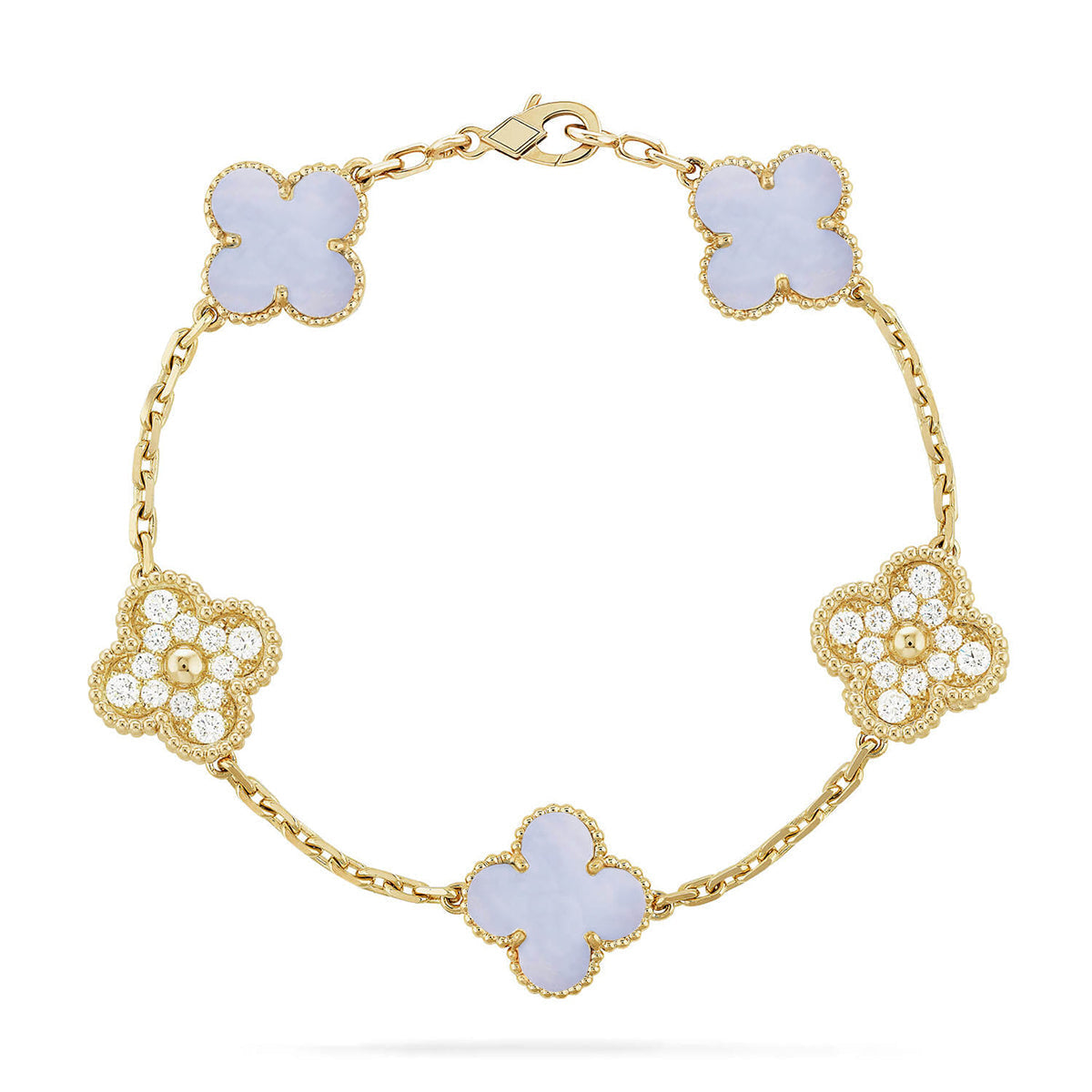 [KELA]LUCKY CLOVER 5-MOTIF BRACELET - PURPLE CHALCEDONY COLLECTION