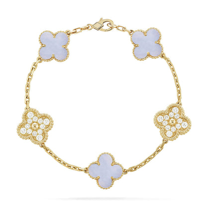 [KELA]LUCKY CLOVER 5-MOTIF BRACELET - PURPLE CHALCEDONY COLLECTION