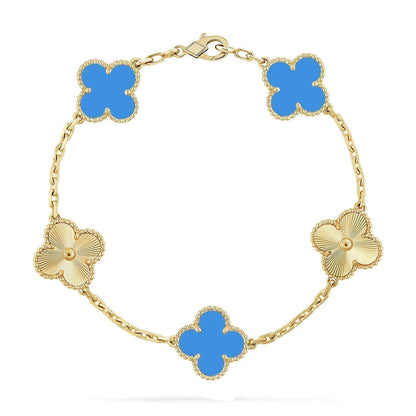 [KELA]LUCKY CLOVER 5-MOTIF BRACELET - BLUE AGATE COLLECTION