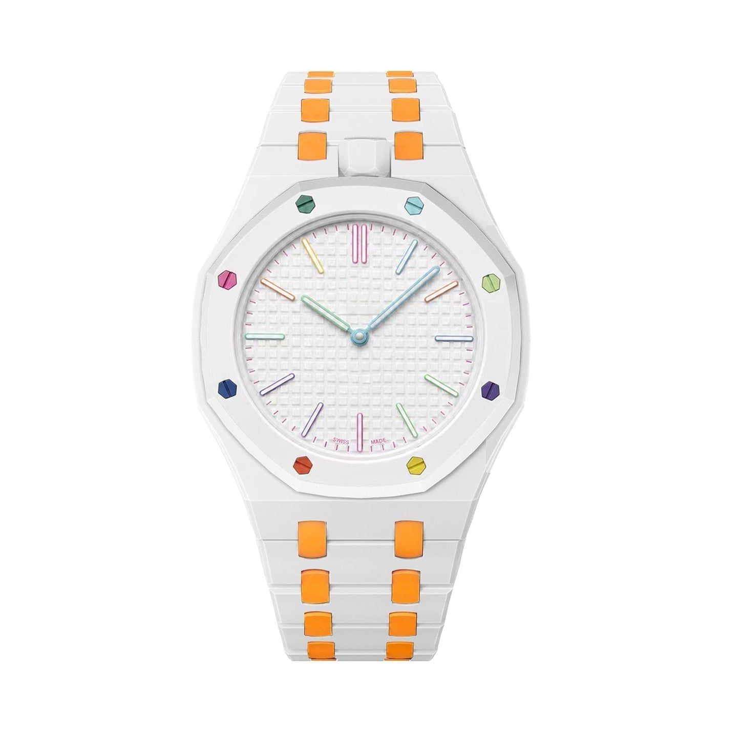 [KELA]OAK POP EXCLUSIVE WHITE AND ORANGE BIOCERAMIC STRAP