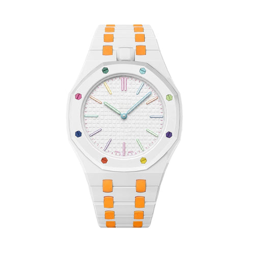 [KELA]OAK POP EXCLUSIVE WHITE AND ORANGE BIOCERAMIC STRAP