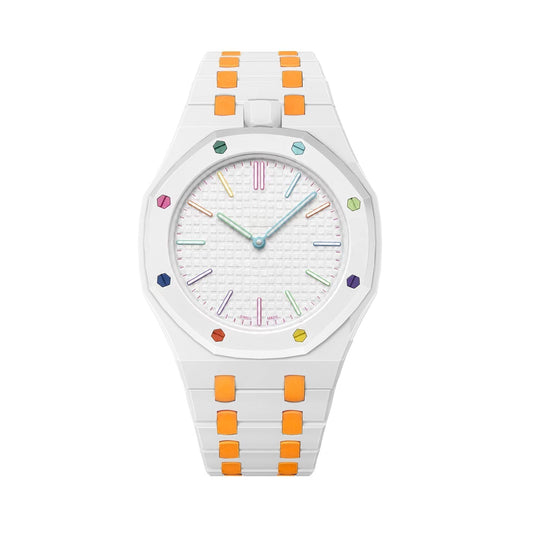 [KELA]OAK POP EXCLUSIVE WHITE AND ORANGE BIOCERAMIC STRAP