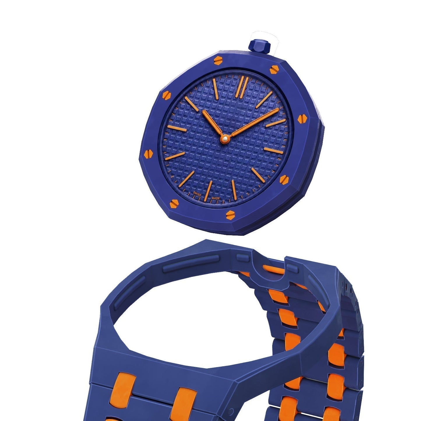 [KELA]OAK POP EXCLUSIVE DARK BLUE AND ORANGE BIOCERAMIC STRAP