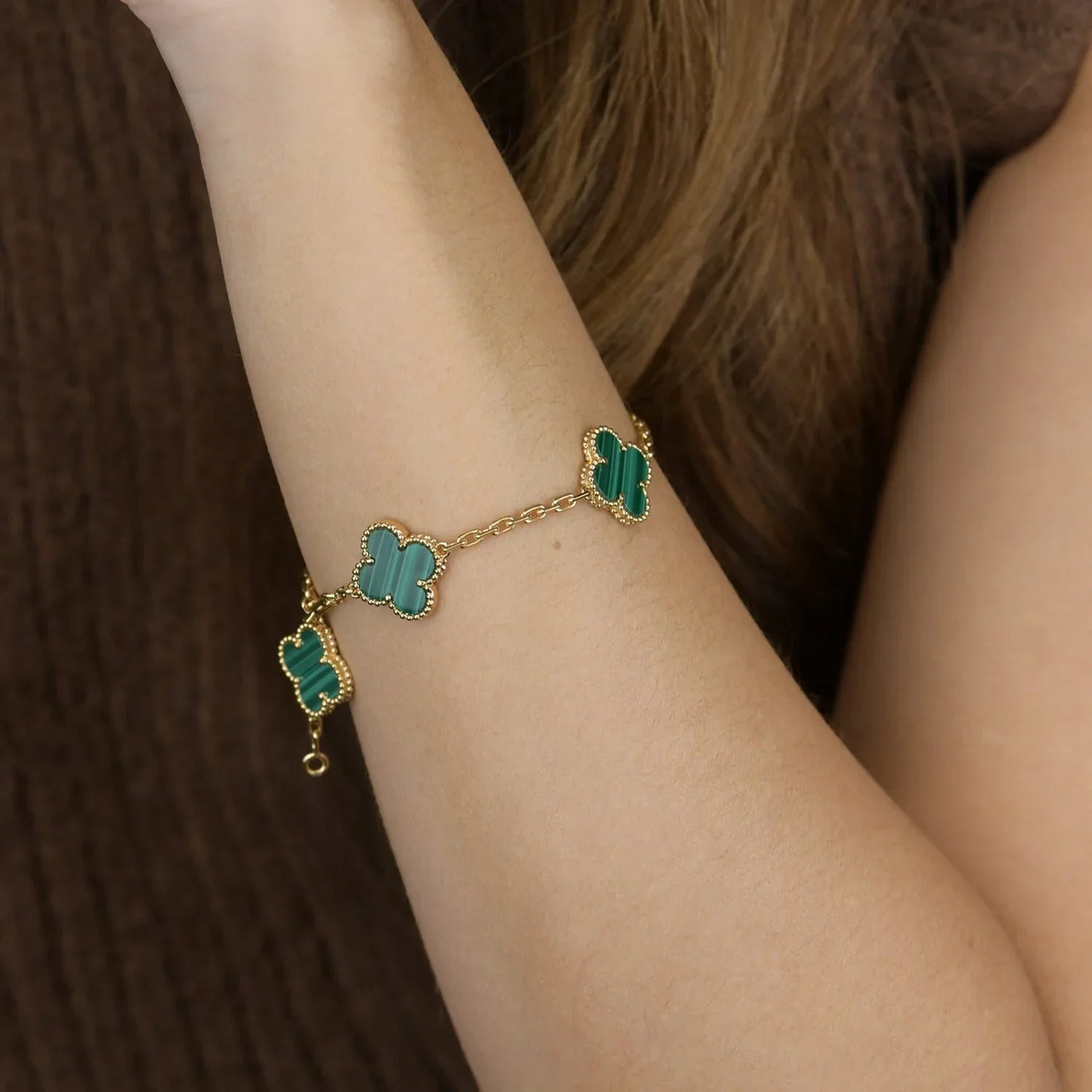 [KELA]LUCKY CLOVER 5-MOTIF BRACELET - MALACHITE COLLECTION