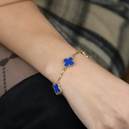 [KELA]LUCKY CLOVER 5-MOTIF BRACELET - BLUE AGATE COLLECTION