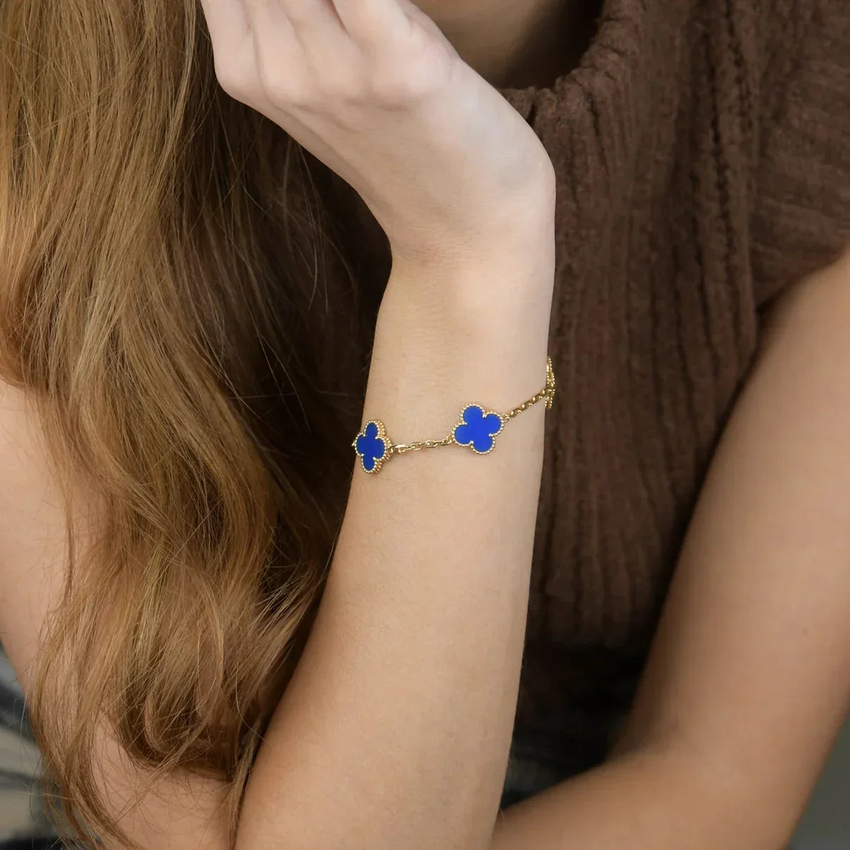 [KELA]LUCKY CLOVER 5-MOTIF BRACELET - BLUE AGATE COLLECTION