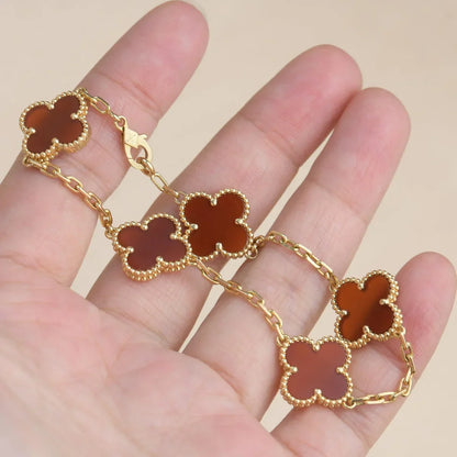 [KELA]LUCKY CLOVER 5-MOTIF BRACELET - RED CARNELIAN COLLECTION