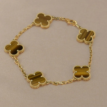 [KELA]LUCKY CLOVER 5-MOTIF BRACELET -  TIGER’S EYE COLLECTION
