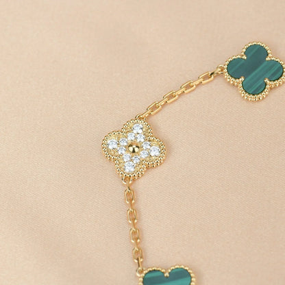 [KELA]LUCKY CLOVER 5-MOTIF BRACELET - MALACHITE COLLECTION