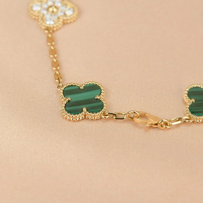 [KELA]LUCKY CLOVER 5-MOTIF BRACELET - MALACHITE COLLECTION