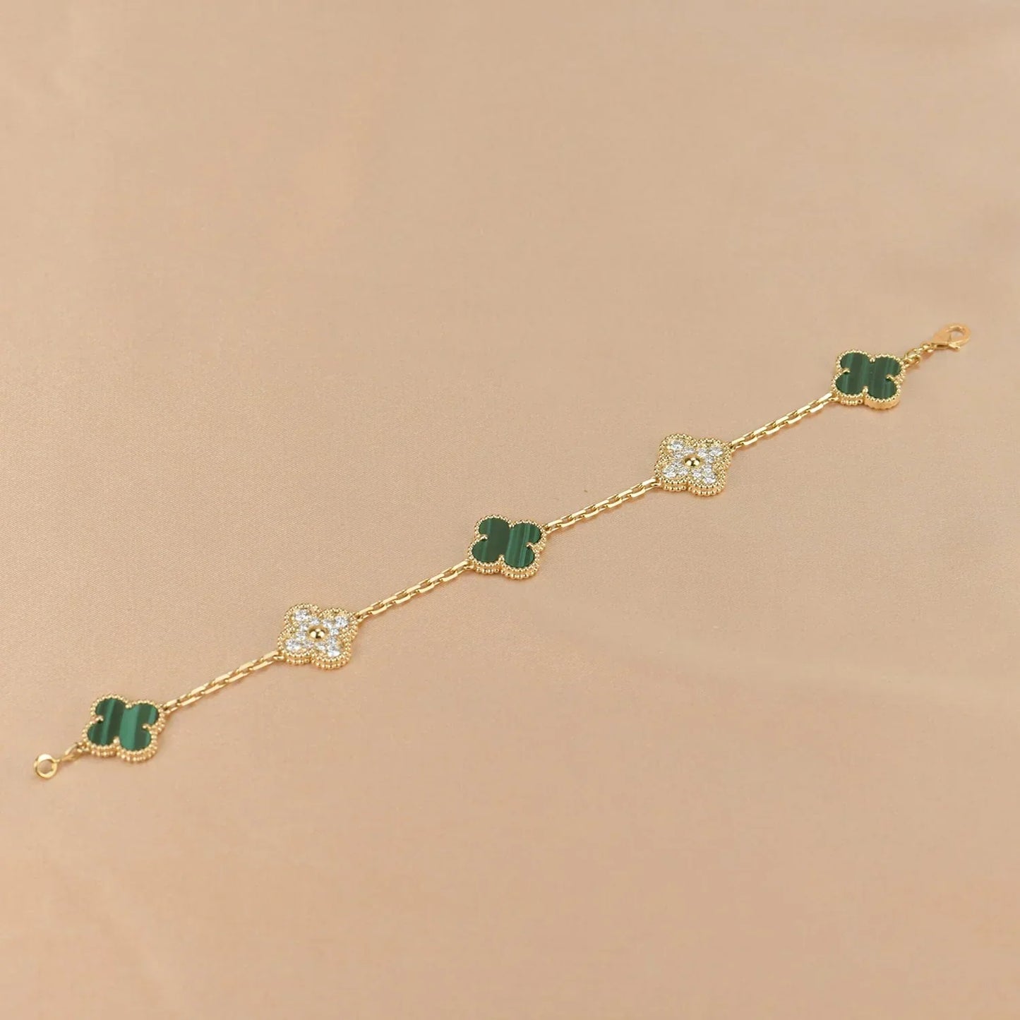 [KELA]LUCKY CLOVER 5-MOTIF BRACELET - MALACHITE COLLECTION