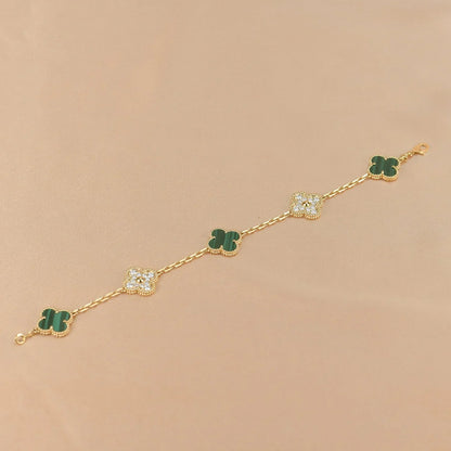 [KELA]LUCKY CLOVER 5-MOTIF BRACELET - MALACHITE COLLECTION