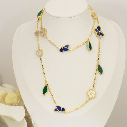 [KELA]LUCKY SPRING BUTTERFLY & FLOWER STATEMENT NECKLACE - 15-MOTIF FLORAL DESIGN