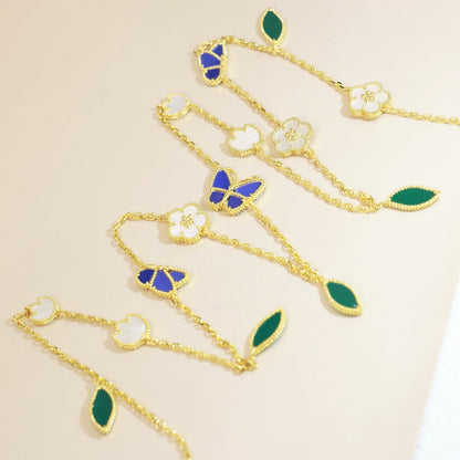 [KELA]LUCKY SPRING BUTTERFLY & FLOWER STATEMENT NECKLACE - 15-MOTIF FLORAL DESIGN