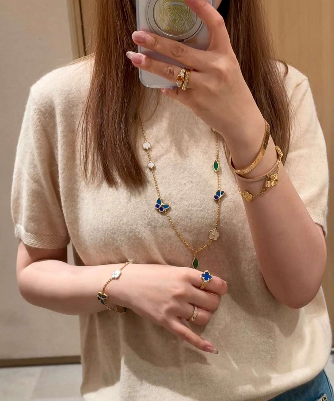 [KELA]LUCKY SPRING BUTTERFLY & FLOWER STATEMENT NECKLACE - 15-MOTIF FLORAL DESIGN