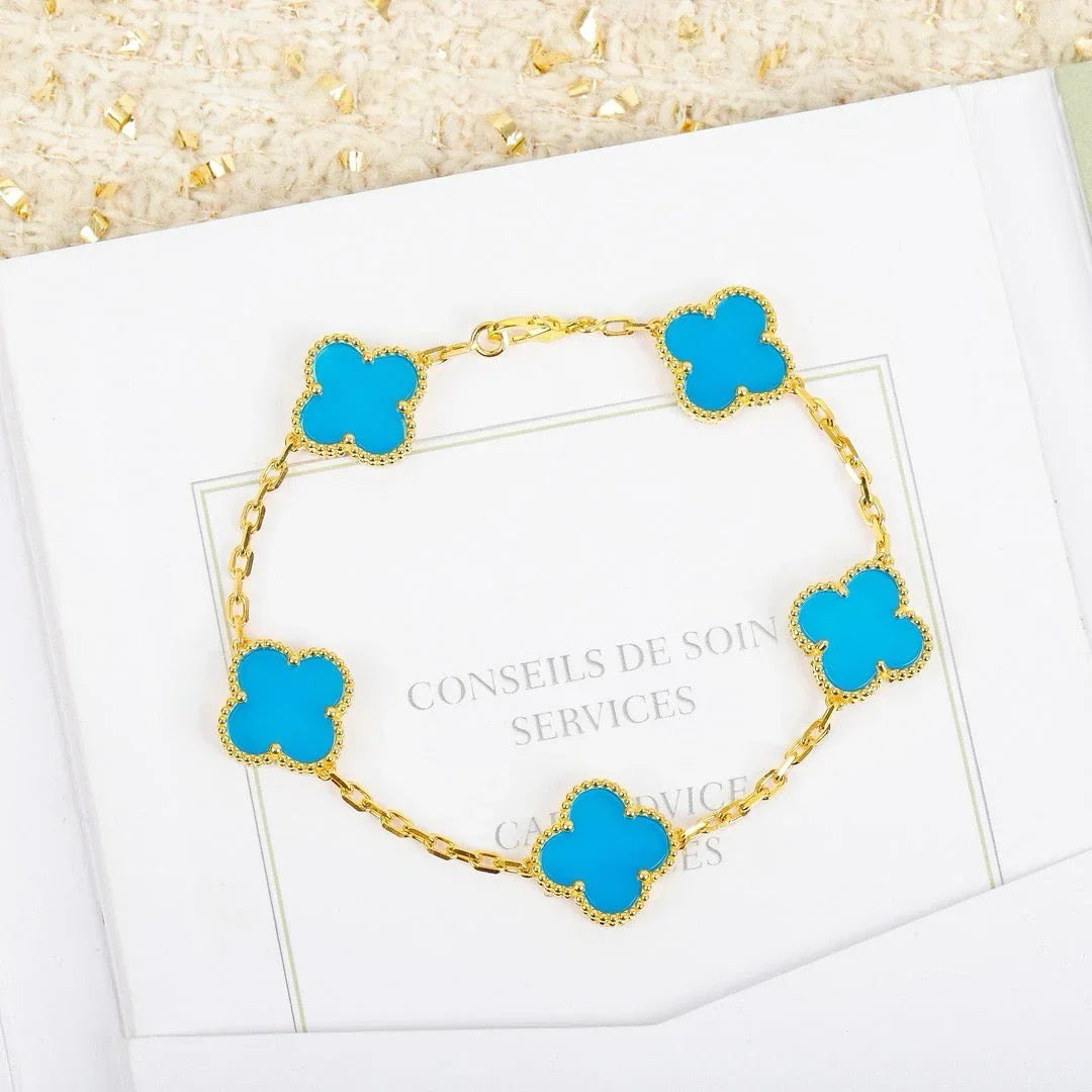 [KELA]LUCKY CLOVER 5-MOTIF BRACELET - TURQUOISE COLLECTION