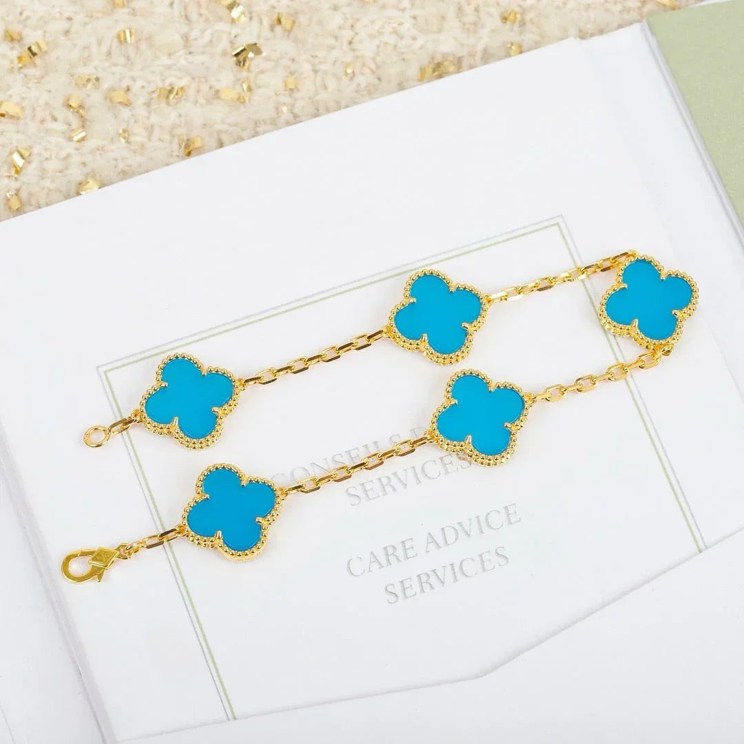 [KELA]LUCKY CLOVER 5-MOTIF BRACELET - TURQUOISE COLLECTION