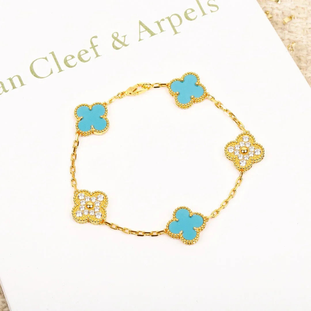 [KELA]LUCKY CLOVER 5-MOTIF BRACELET - TURQUOISE COLLECTION