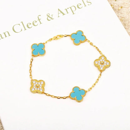 [KELA]LUCKY CLOVER 5-MOTIF BRACELET - TURQUOISE COLLECTION