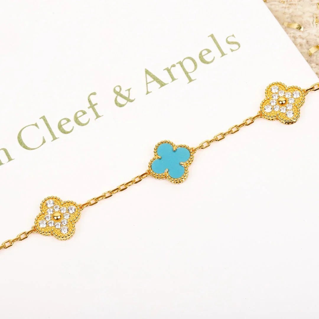 [KELA]LUCKY CLOVER 5-MOTIF BRACELET - TURQUOISE COLLECTION