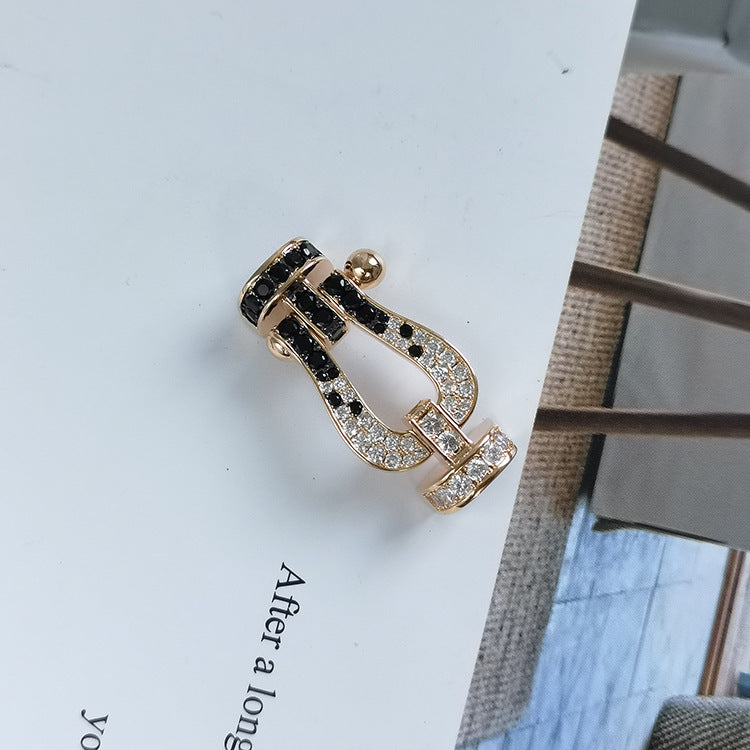[KELA]FORCE LARGE HORSESHOE BLACK & WHITE DIAMOND BRACELET - WHITE GOLD