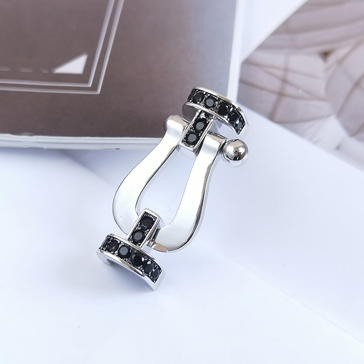 [KELA]FORCE LARGE HORSESHOE BLACK DIAMOND BRACELET - WHITE GOLD
