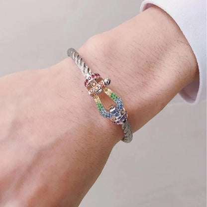 [KELA]FORCE LARGE HORSESHOE COLORED DIAMOND BRACELET - WHITE GOLD