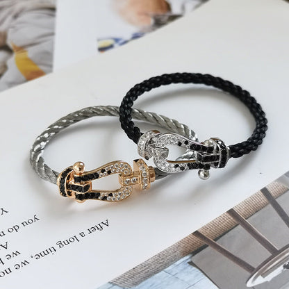 [KELA]FORCE LARGE HORSESHOE BLACK & WHITE DIAMOND BRACELET - ROSE GOLD