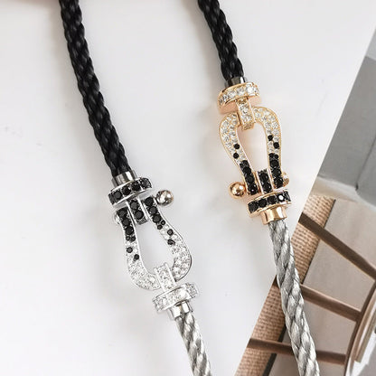 [KELA]FORCE LARGE HORSESHOE BLACK & WHITE DIAMOND BRACELET - WHITE GOLD