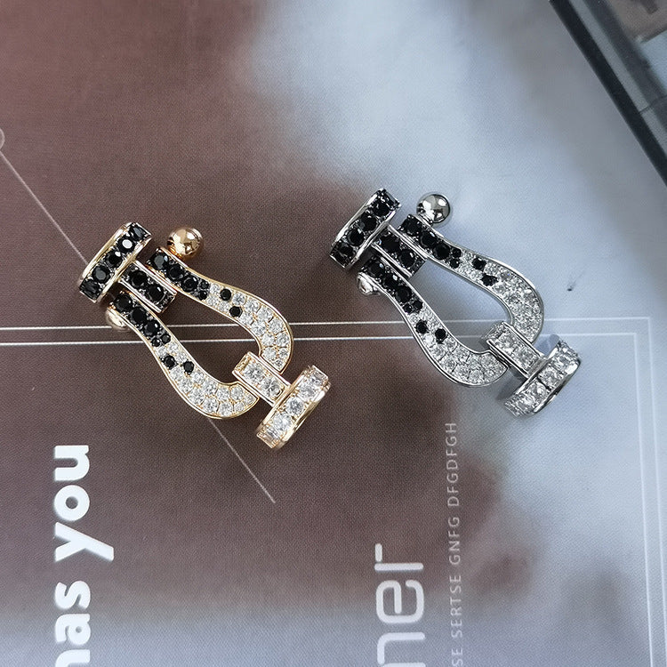 [KELA]FORCE LARGE HORSESHOE BLACK & WHITE DIAMOND BRACELET - ROSE GOLD