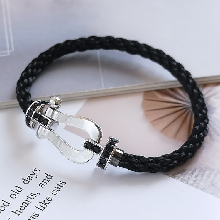 [KELA]FORCE LARGE HORSESHOE BLACK DIAMOND BRACELET - WHITE GOLD