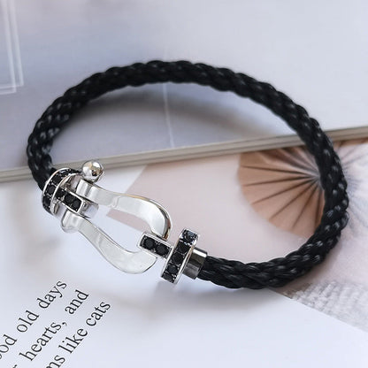 [KELA]FORCE LARGE HORSESHOE BLACK DIAMOND BRACELET - WHITE GOLD