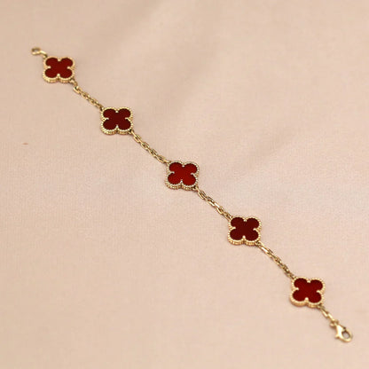 [KELA]LUCKY CLOVER 5-MOTIF BRACELET - RED CARNELIAN COLLECTION