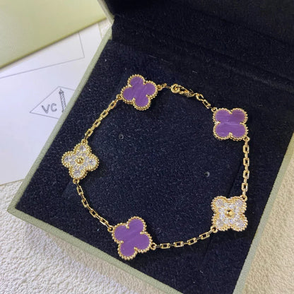 [KELA]LUCKY CLOVER 5-MOTIF BRACELET - VIOLET COLLECTION