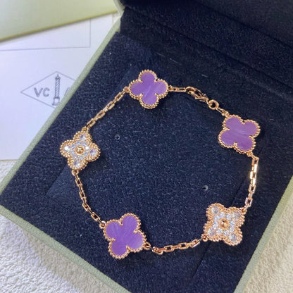 [KELA]LUCKY CLOVER 5-MOTIF BRACELET - VIOLET COLLECTION
