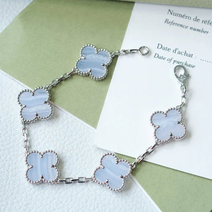 [KELA]LUCKY CLOVER 5-MOTIF BRACELET - PURPLE CHALCEDONY COLLECTION