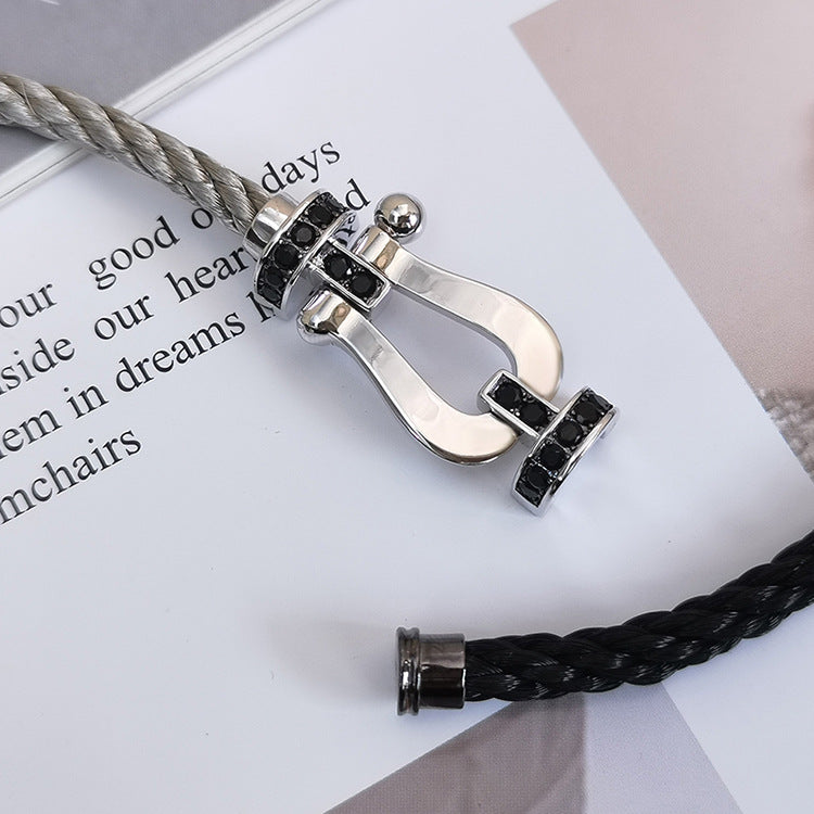 [KELA]FORCE LARGE HORSESHOE BLACK DIAMOND BRACELET - WHITE GOLD
